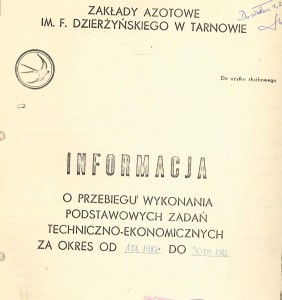 Karta tytułowa z przebiegu wynonania zadań techniczno-ekonomicznych 1982