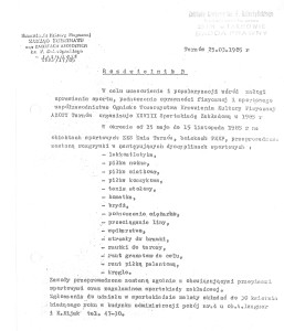 Pismo zakładowego Zarządu TKKF 1985